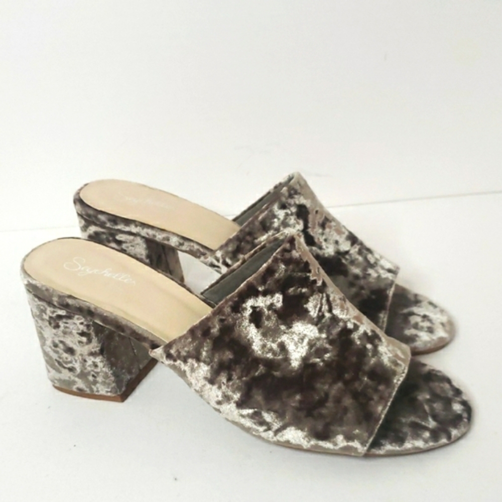 Seychelles Velvet Commute Block Heel Sandal Mules Grey Slip In Round Toe - Picture 3 of 17